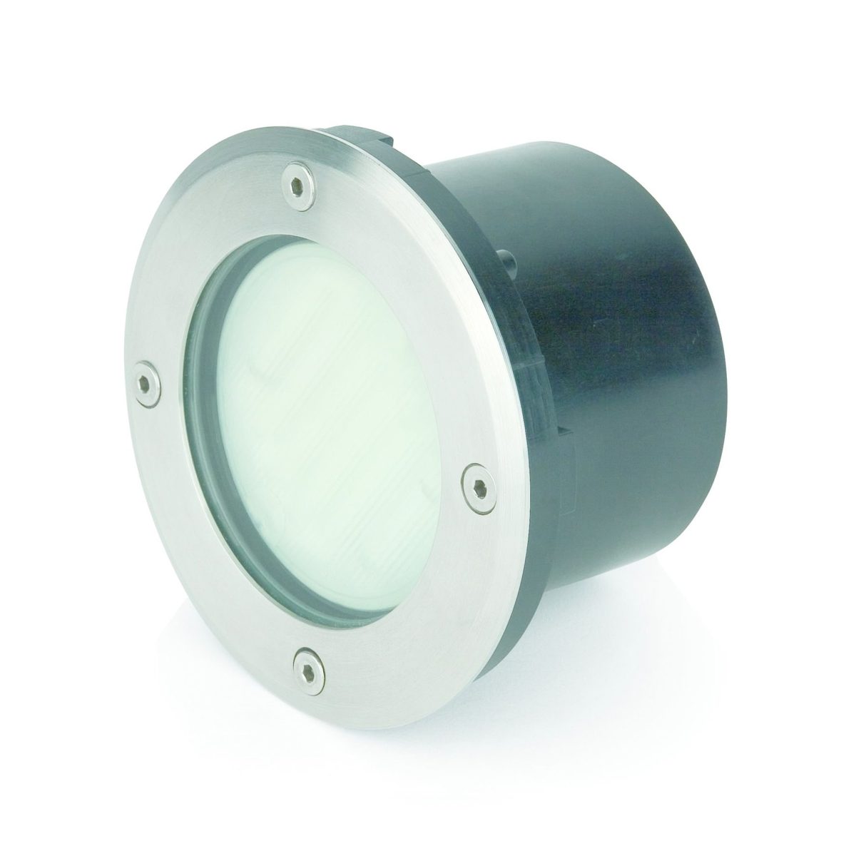 LIO Foco de Faro. Medidas: Ø 120 x L 120 x A 75 x F 120 mm. Color: Acero
