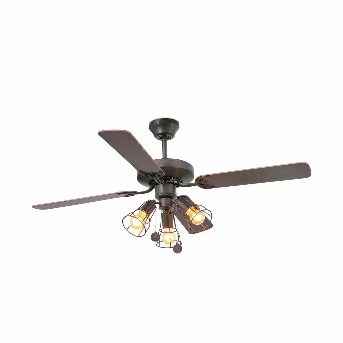 YAKARTA LED Ventilador de techo con luz de Faro. Medidas: Ø 1210 x L 1210 x A 520 x F 1210 mm. Color: Marrón
